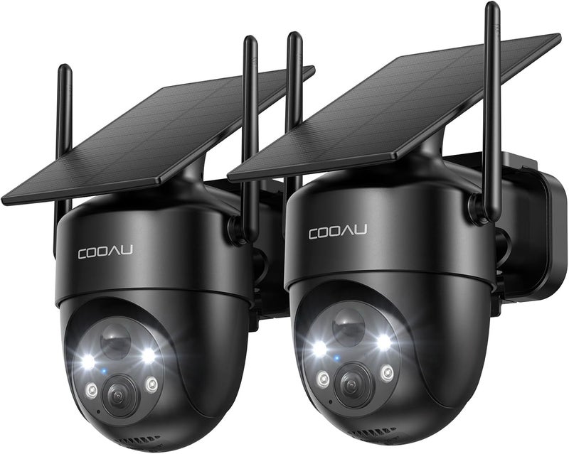 COOAU كاميرات للأمن المنزلي، كاميرات أمنية شمسية 2K 360° لاسلكية خارجية، قابلة لإعادة الشحن في الإضاءة المنخفضة، سهلة التركيب، كاميرا مراقبة مع كشف ذكي بالذكاء الاصطناعي، رؤية ليلية ملونة، صوت ثنائي الاتجاه - Image 1